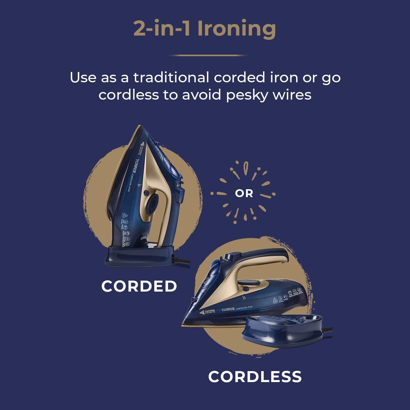 Tower T22008BLG CeraGlide Cordless Steam Iron, Blue and Rose Gold 