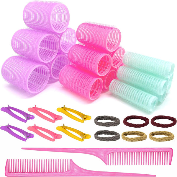 UniEcom 38 PCS Self Grip Hair Rollers with Clips, Heatless Velcro Rollers