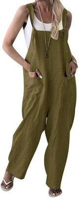 MINTLIMIT Womens Linen Sleeveless Strap Jumpsuit Wide Leg 501# Army Green S