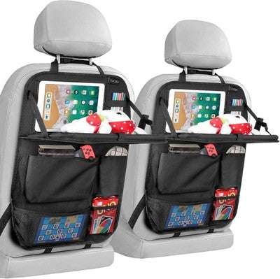LUCMO Car Seat Organiser 2pcs Backseat Organiser Tray 10.5in iPad Kids Black