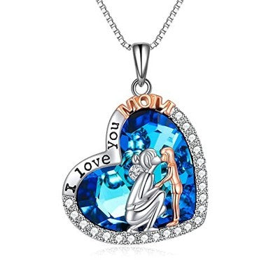 TOUPOP Sterling Silver Mum Necklace with Blue Crystal Pendant