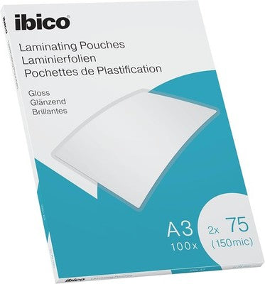 Ibico A3 Laminating Pouches Gloss 150 Micron Pack of 100 Crystal Clear