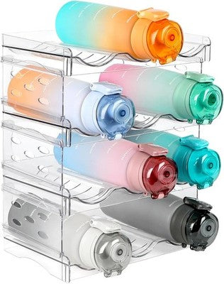 Qidordour 4 Pack Water Bottle Organiser Stackable Clear Rack Cabinet Pantry