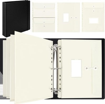 Uquelic A4 3D Ring Binder File Organiser w/10 Punched Pockets Labels Black