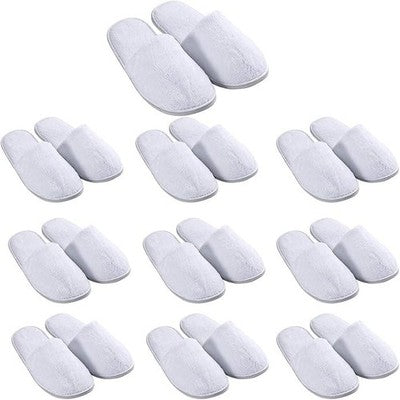 VINN DUNN Hotel Slippers 10 Pairs Pack White Coral Fleece Close Toe Soft