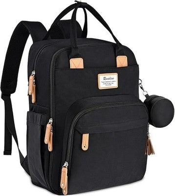 RUVALINO Baby Changing Bag Travel Diaper Backpack with Mat Pacifier Bag Black