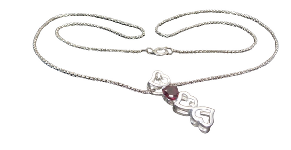 Glitzs Sterling Silver Genuine Garnet Heart Pendant - Rebx.co.uk