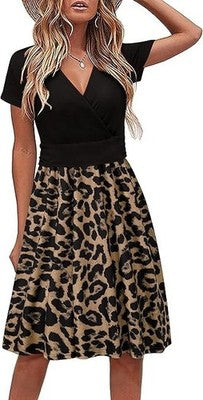 STYLEWORD Womens V-Neck Floral Wrap Sundress Pockets Short Sleeve Small