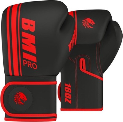 Bmi Pro Boxing Gloves 10Oz Black & Red Muay Thai mma Training For Men/Women