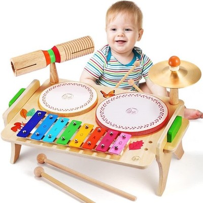 Sweet time Kids Drum Set 7-in-1 Wooden Xylophone Toddler Percussion Toy Set