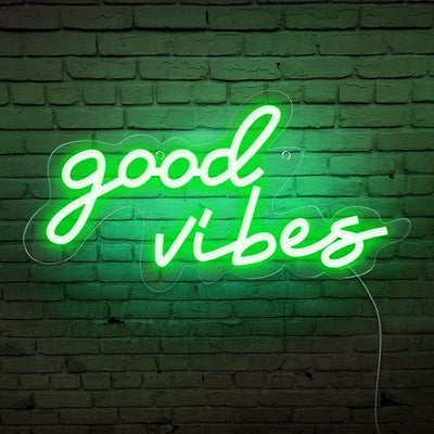 MEDE Good Vibes Neon Sign USB Powered Green LED Wall Decor Bedroom Party