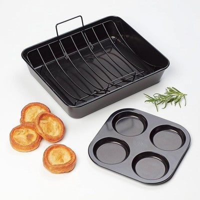 Tala Performance Roaster with Rack and Yorkshire Pan Carbon Steel Non-Stick 38cm