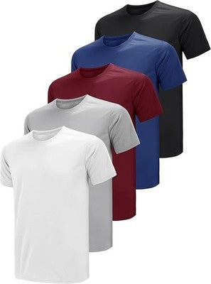 Teesmen Mens Sports T Shirt 5 Pack Gym Running Plain Crew Neck Multicolor 4XL