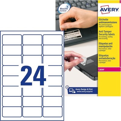 Avery L6146-20 Extra Strong Adhesive Permanent Labels 24 A4 Sheet White