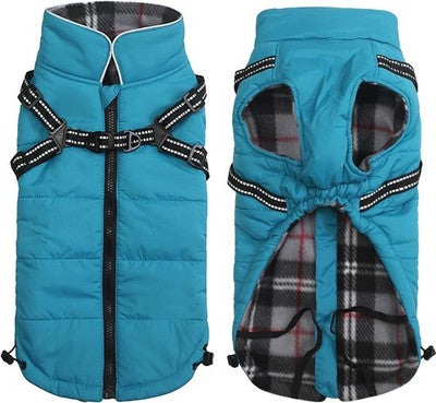 Waterproof Reflective Dog Coat Harness Jacket Winter Chest Strap Blue XL