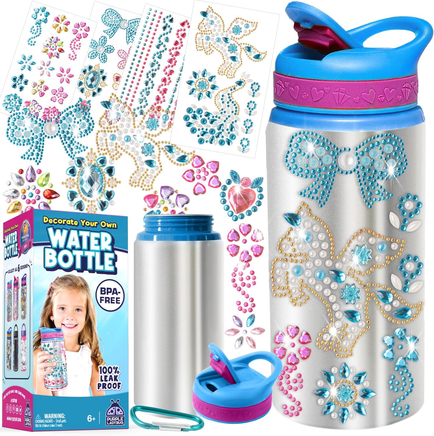 Decorate Your Own Water Bottle for Kids - Fun Craft Sets for Girls - Blue