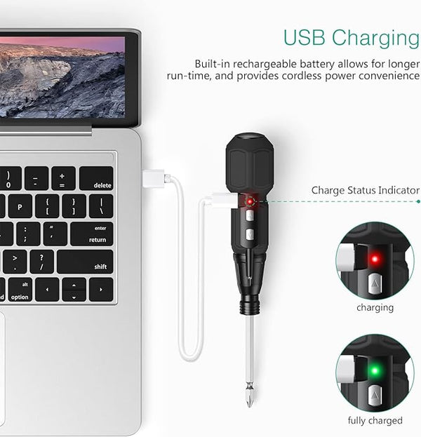 MICRO CORDLESS ELECTRIC SCREWDRIVER RECHARGEABLE USB, 9 MAGNETIC ENDS HOME DIY - Rebx.co.uk