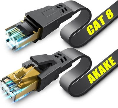 Akake Flat Cat8 Ethernet Cable Heavy-Duty 1.5 M High-Speed Network Lead