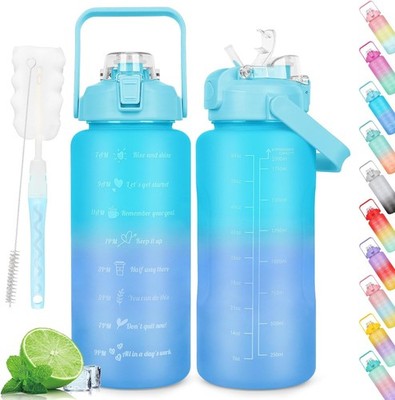 Aohan 2L Water Bottle With Time Mark, Leak-Proof, Blue Gradient