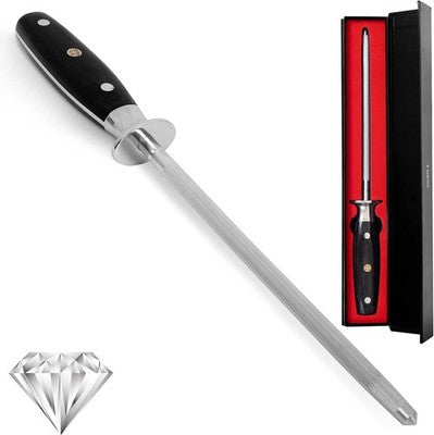 SWYSH 8 Inch Diamond Steel Knife Sharpener Rod with Honing Guide Gift Box