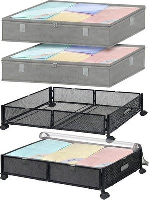 mepure Under Bed Storage on Wheels 2 Pack with Removable Bags Metal Drawers