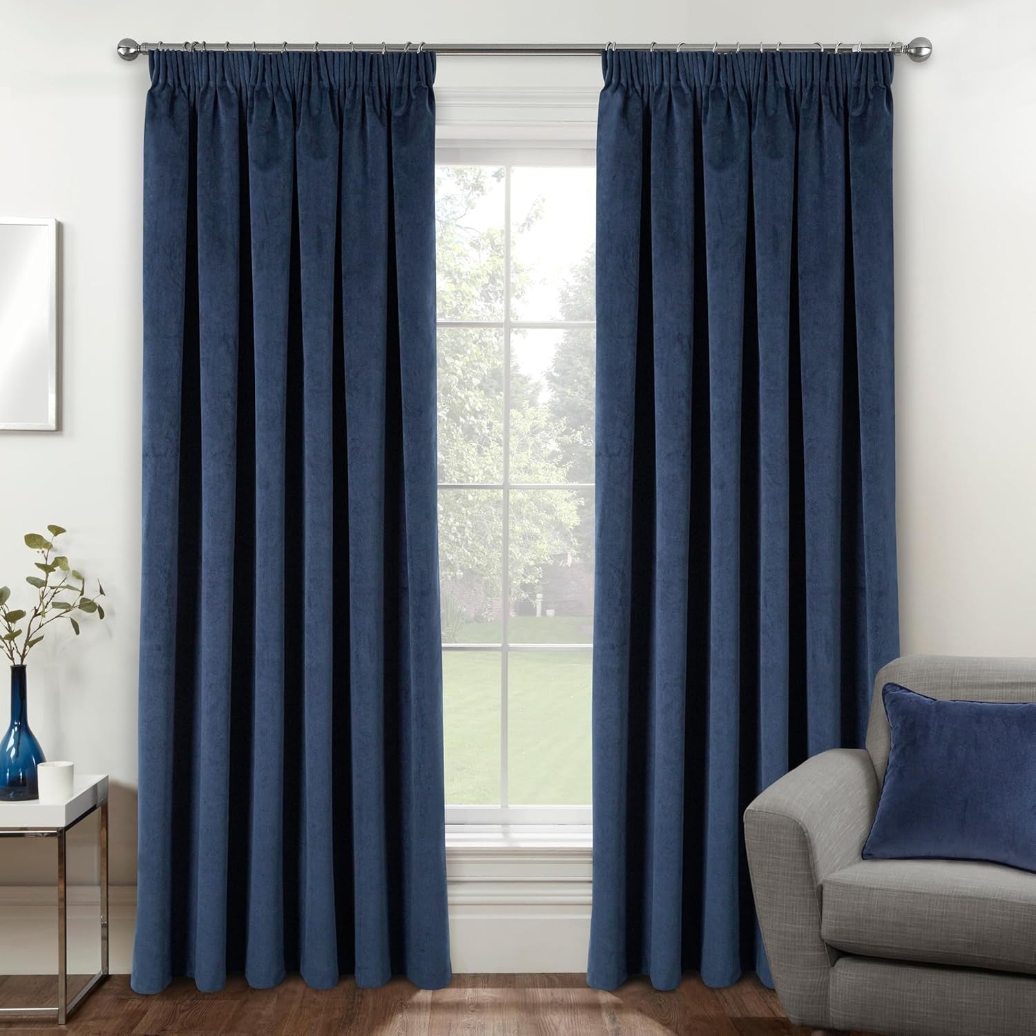 Enhanced Living Velvet Navy 100% Blackout Curtains Tape Top 66x72in Pair