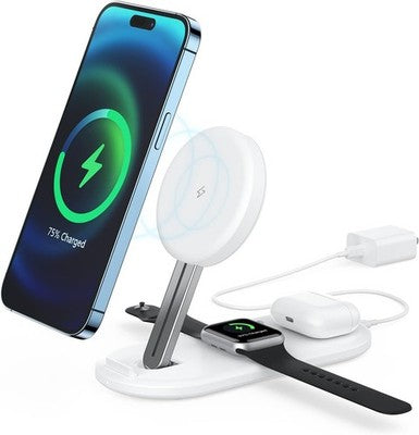 LIOKEN 3-in-1 Fast Wireless Charger Stand 15W - iPhone/Watch/AirPods