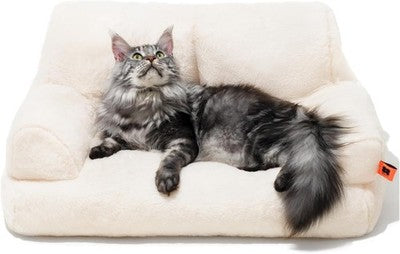MEWOOFUN Cat Bed Fluffy Soft Sofa 66x48cm White Non-Slip Bottom Large Pet Bed