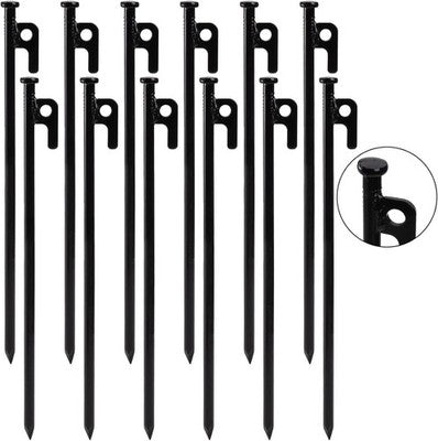 Suwimut 12 Pack 12-Inch Black Steel Tent Stakes Heavy Duty Pegs For Camping