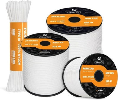 Abma Cord 4mm Paracord 30M, 7-Strand Nylon For Camping & Survival, White Outdoor