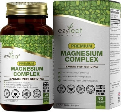 Ezyleaf Magnesium Complex 375Mg - 90 Vegan Capsules, Glycinate, Malate, Citrate