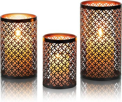 Romadedi 3-Pack Metal Candle Holders - Bronze, Retro, Indoor