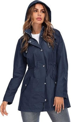 Sotrong Women's Waterproof Packable Rain Jacket Anorak Navy Xl