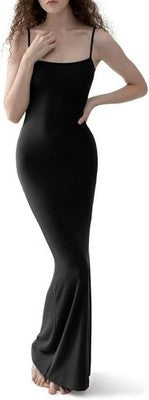 TOFBS Womens Spaghetti Strap Backless Long Dress Casual Black Size L