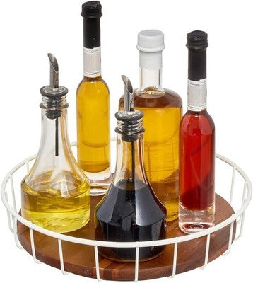 iDesign Lazy Susan Turntable Metal & Acacia Wood High Rim White/Natural