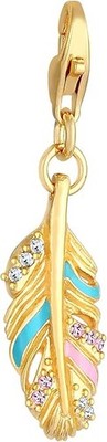 925 Sterling Silver Gold Plated Feather Charm Pendant w/Crystals Gift