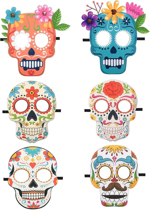 Day of the Dead Masks, 6 PCS Sugar Skull MasksHalloween Masks Dia De Los Muertos - NEW - Rebx.co.uk