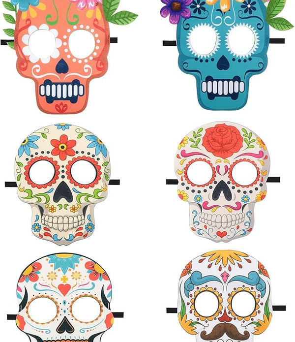 Day of the Dead Masks, 6 PCS Sugar Skull MasksHalloween Masks Dia De Los Muertos - NEW - Rebx.co.uk