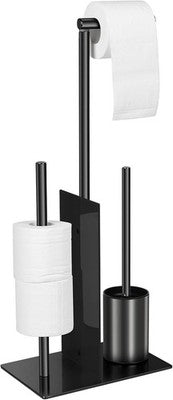 Top-spring Free Standing Toilet Roll Holder with Brush Black Steel Bathroom