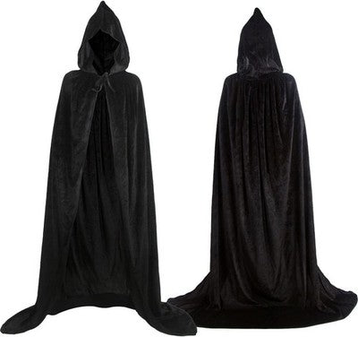 Veylin Black Velvet Hooded Cape, Unisex Fancy Dress Costume, 90cm