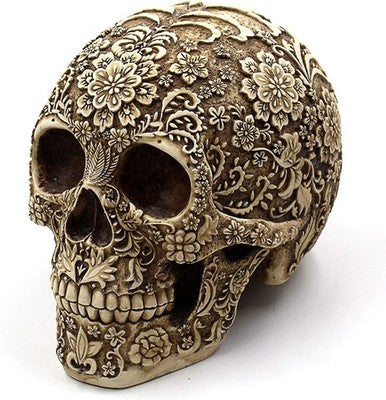 Ujoy Creative Skull Flowers Sculpture 8.1'' Human Head Skeleton Statue Gift