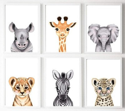 Safari Baby Animal Nursery Prints Set of 6 8x10 Wall Art for Newborn Decor