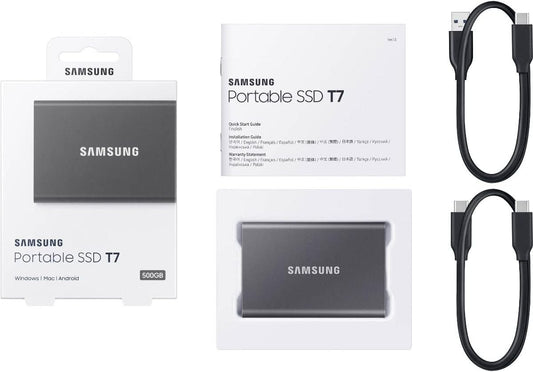 Samsung T7 Portable SSD 500GB USB 3.2 Gen2 External Drive Titanium Grey