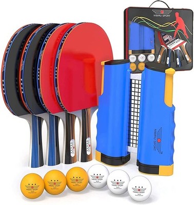NIBIRU SPORT Table Tennis Set 4 Bats Balls Retractable Net Case