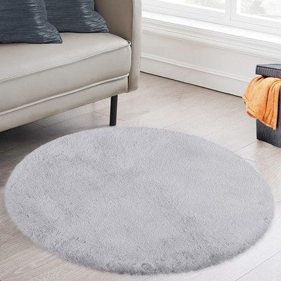 LinTimes Faux Rabbit Fur Fluffy Rug Anti Slip 800GSM Grey 90x90cm Area Mat