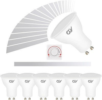 GY Dimmable GU10 LED Bulbs 7W 6500K Cool White 530lm Pack of 6