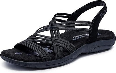 SKECHERS Reggae Slim Simply Stretch Sandals Black Gore UK 4 Comfort Sandal