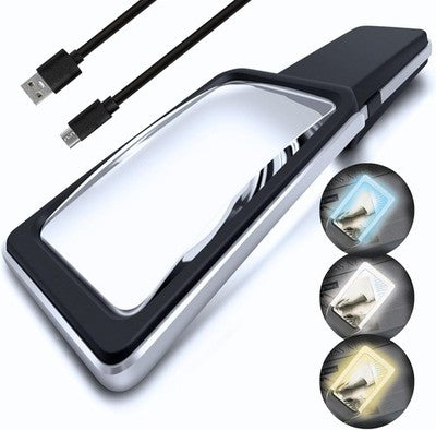 Rechargeable Magnifying Glass 4X with 10 LEDs Anti-Glare Dimmable Light Seniors
