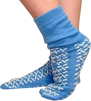 5 Pairs Double-Tread Non-Slip Hospital Socks Blue, Fall Prevention Socks, Large