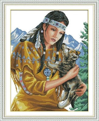 CaptainCrafts Cross Stitch Kit Stamped Beauty and Wolf Pup DMC DIY Embroidery